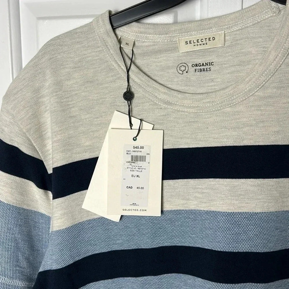 SELECTED HOMME organic cotton BLUE WHITE AND LIGHT BLUE  SHORT SLEEVE SHIRT - Picture 5 of 7